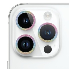 Защитное стекло Metal Sparkles на камеру (в упак.) для Apple iPhone 15 Pro (6.1") /15 Pro Max (6.7") Сиреневый / Rainbow