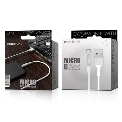 Дата кабель Borofone BX1 EzSync USB to MicroUSB (1m), Білий