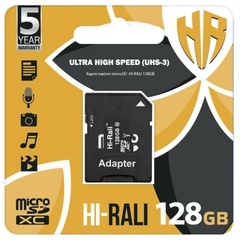 Карта пам'яті Hi-Rali microSDXC (UHS-3) 128 GB Card Class 10 із адаптером, Чорний