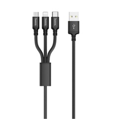 Дата кабель Hoco X14 Times Speed 3in1 (Lightning+Micro USB+Type-C) (1m), Чорний