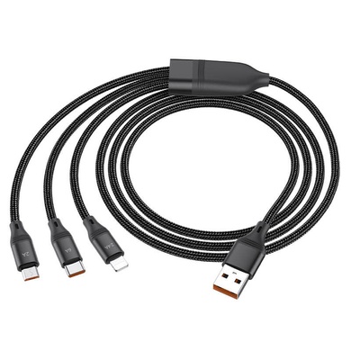 Дата кабель Hoco U104 Ultra 6A 3in1 Lightning-MicroUSB-Type-C (1.2m), Чорний
