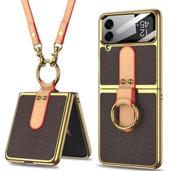 Шкіряний чохол GKK with ring and strap для Samsung Galaxy Z Flip4, Brown