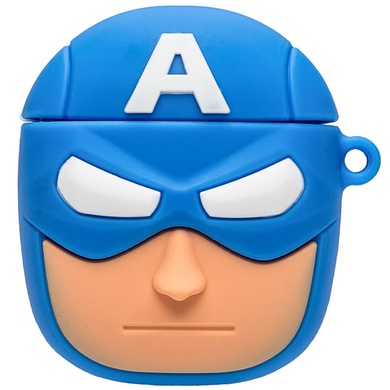 Силіконовий футляр Marvel & DC series для навушників AirPods 1/2 + карабін, Капитан Америка/Синий
