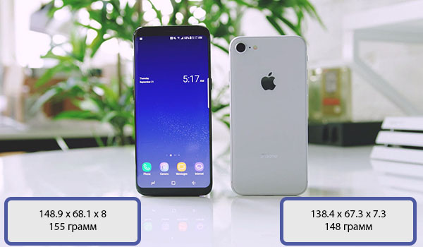базовые параметры смартфонов Galaxy S8 и iPhone 8
