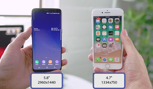 сравнение экрана Galaxy S8 и iPhone 8